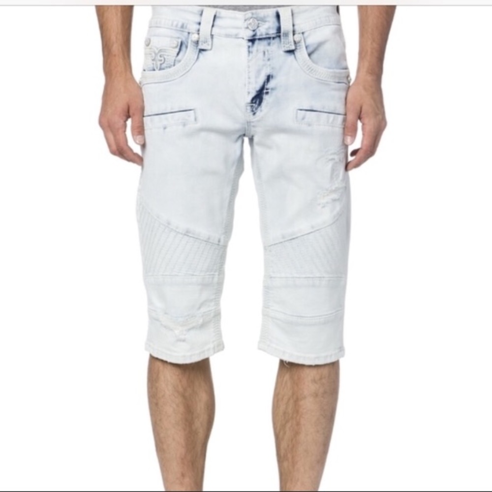 Men’s acid wash rock revival biker shorts